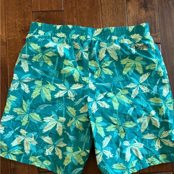 Columbia Blue Yellow Fishing Design Swim Shorts Size XL Inside Mesh Brief PFG - Picture 4 of 5